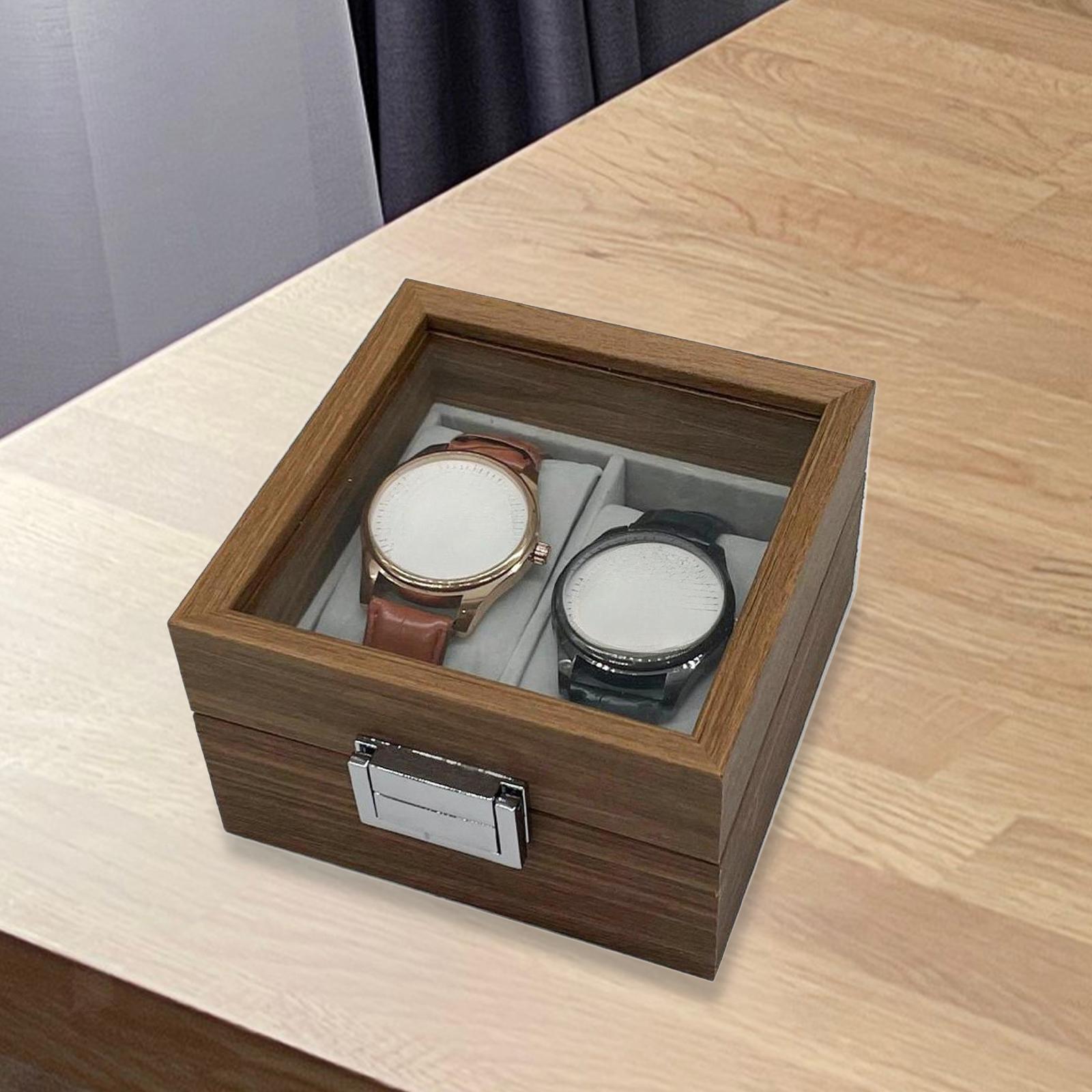Luxury 2-Slot Watch Storage Box with Clear Lid for Jewelry Display-image