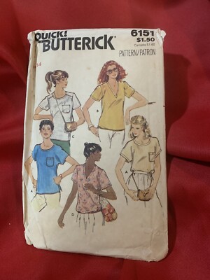  BUTTERICK #6151 - LADIES ( 4 STYLE ) ''V'' or ROUND NECKLINE TOP PATTERN  14 CUT