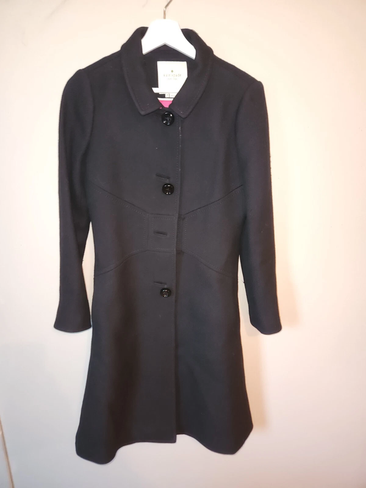 Cappotto lungo Kate Spade nero e rosa con bottoni nuovo senza etichette donna 4 BELLO!