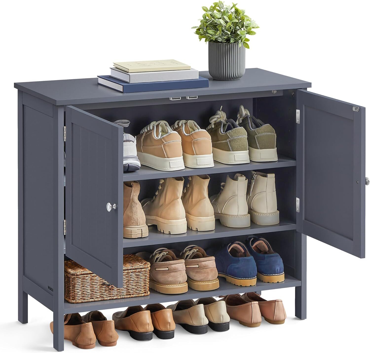 VASAGLE, 3-Tier Shoe Storage Organizer, Shoe Shelf, Modern Country Cabinet