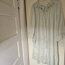 Vintage Lorraine Nylon Button Up Robe Nightgown Medium Green Floral Granny Core