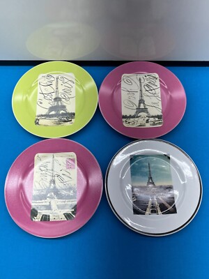Set of 4 ROSANNA 'SOUVENIR' Eiffel Tower PLATES Salad/Dessert MADE IN ITALY