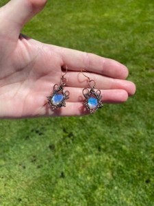 Natural Mystic Topaz Copper Wire Wrap Earrings Artisan Handcrafted