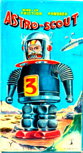 Vintage Astro Robot Space Toy on Fridge Laminated Metal Magnet - Picture 1 of 2