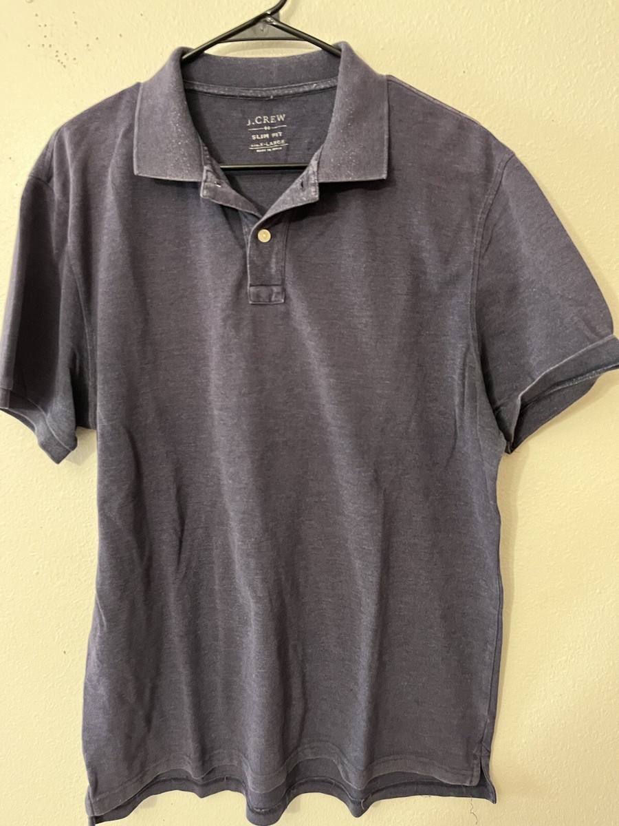 J Crew Mens Shirt Pique Polo Slim Fit Charcoal Blue Purplish Short Sleeve XL