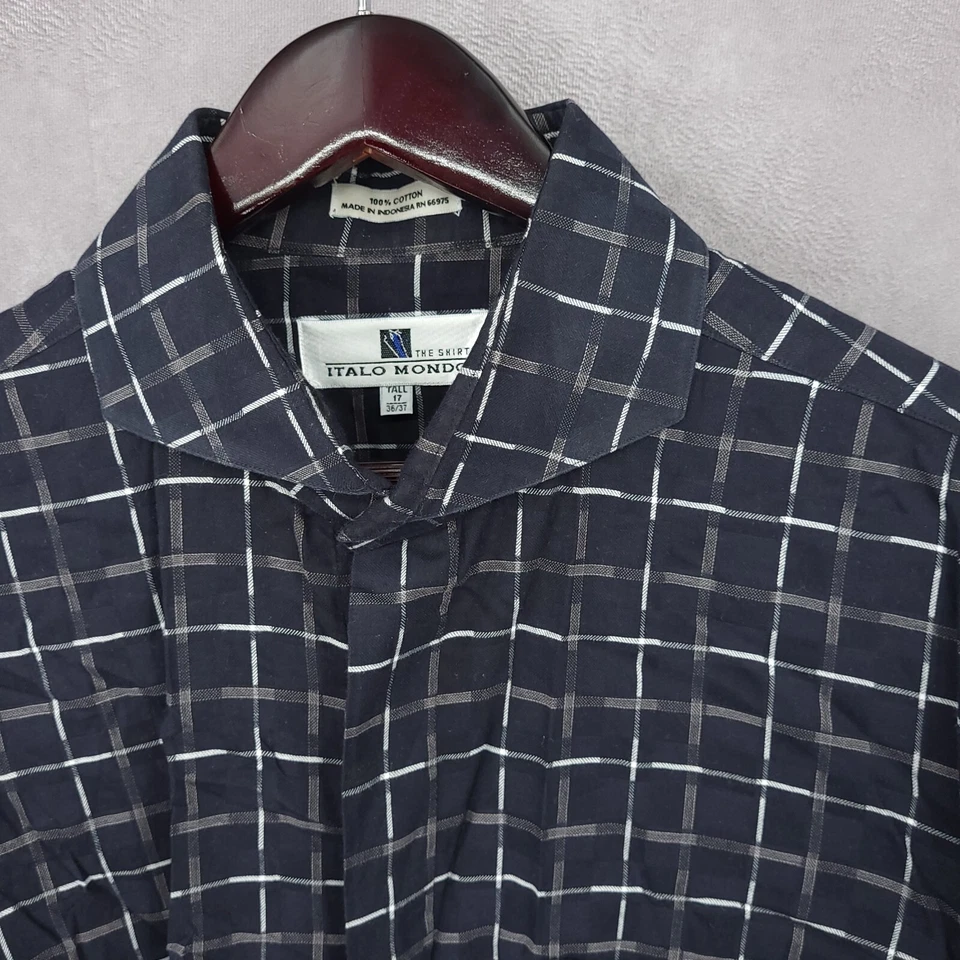 Camisa Italo Mondo Para Hombre 17 36/37 Alto XXL Negra Ventana Abotonada Manga Larga Foto 4 de 4