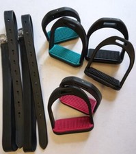 Black Synthetic Lt Wt English 4" Stirrups  or with 1"x48" / 3/4x 36" Leathers