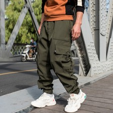 Mens Fleece Lined Baggy Cargo Pants Hip Hop Loose Thick Wide Leg Trousers Retro