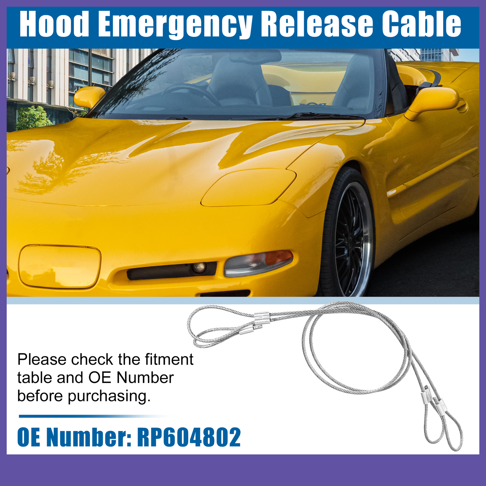 Car Emergency Hood Release Cable RP604802 TWO Custom for Corvette C4