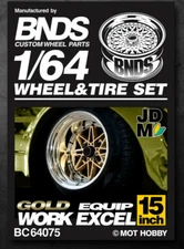 1/64 Metal WHEELS RIMS TIRES SET For Diecast Models -WORK EXCEL SILVER - BC64076