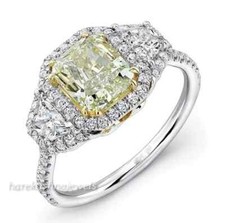 Radiant Cut 3CT Real Citrine Engagement Wedding Halo Ring 14K 2-Tone Gold Finish