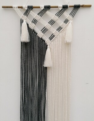 Makramee, Wandbehang, Handarbeit UK, gewebte Quaste Wandteppich Bohemian, grau/creme 
