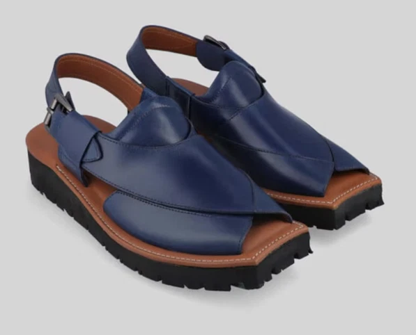 Tailor Made Men's Premium Quality Blue Leather Peshawari Chappal Men's Sandals