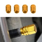 Pack of 4 Schrader Car Bike BMX Motorcycle Alloy Tyre Valve Dust Caps - Gold