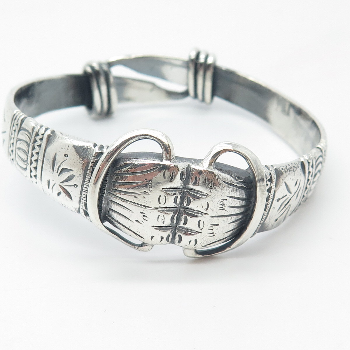 980 Fine Silver Rare Antique China Power Bangle Bracelet 7.25