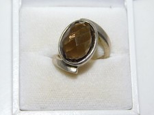Sterling Silver Smoky Quartz Faceted Top Oval Bezel Bypass size 7 Ring 9i 13