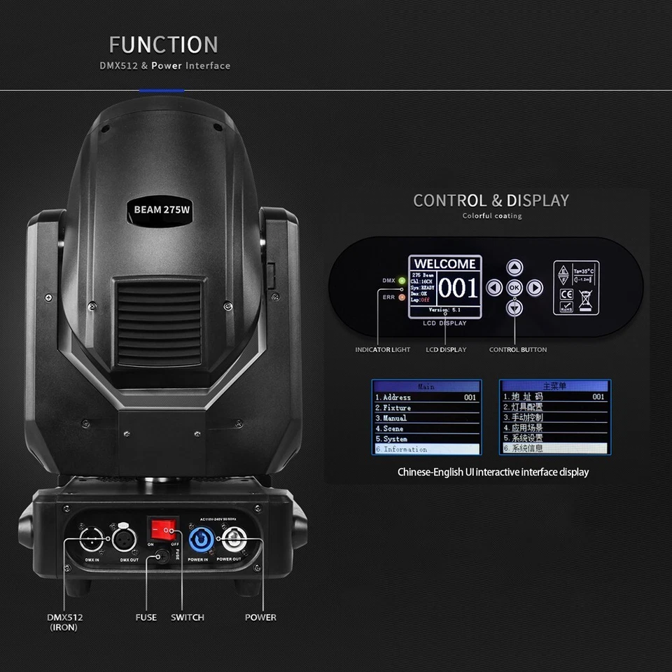 10R 275W Beam Gobo Moving Head Light Stage Lighting DMX512 For DJ Disco ( Bulb) - Image 4 of 4