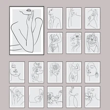 Line Art Grey Woman Prints Minimalism Home Poster Abstract Art Gift A4 A3