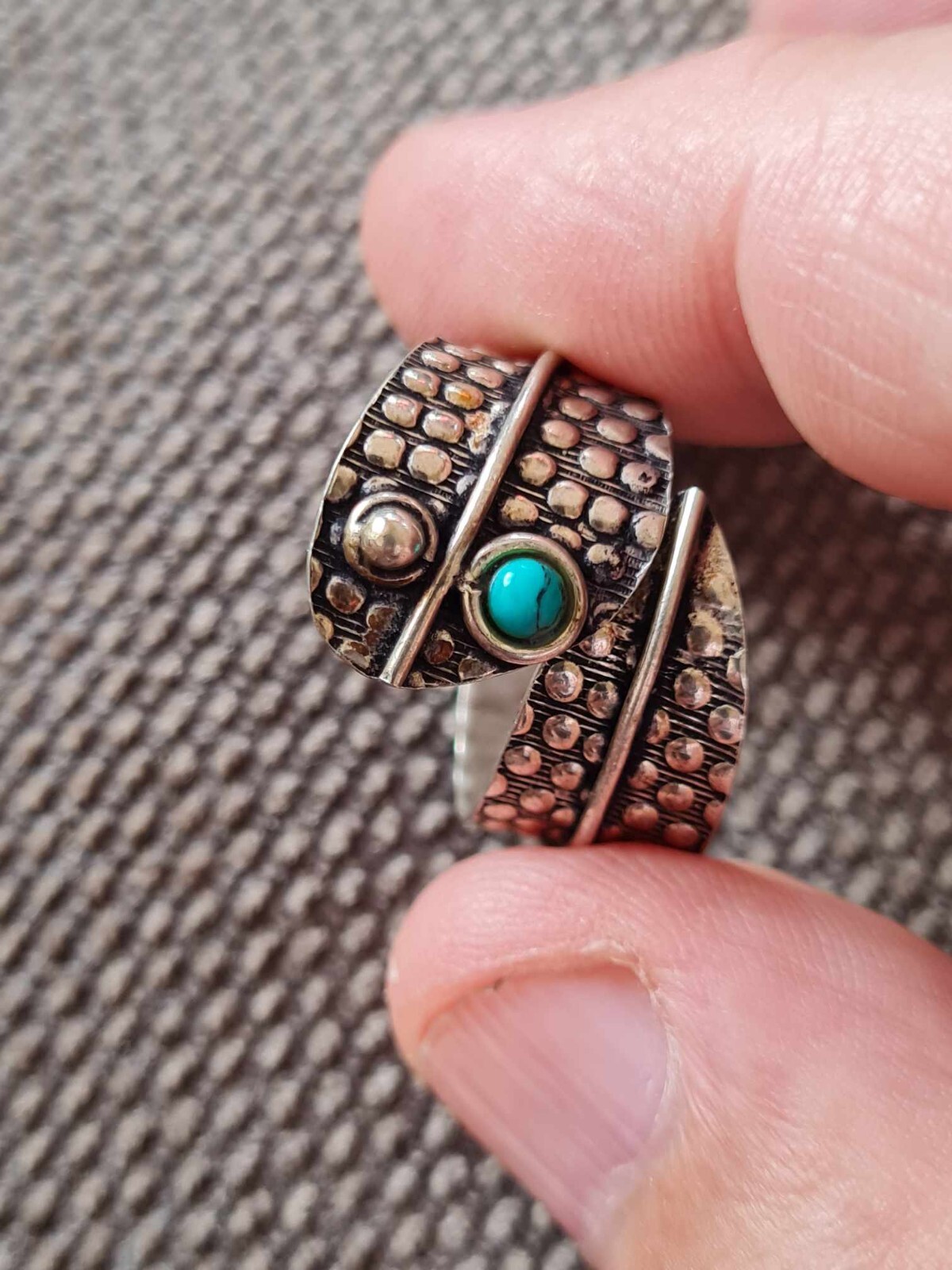 UNIQUE Antique SOLID Silver & Turquoise SNAKE Rin… - image 2