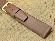 Vintage NOS Unused Watch Band 19mm Brown Glove Leather w Gold Tone Buckle Long