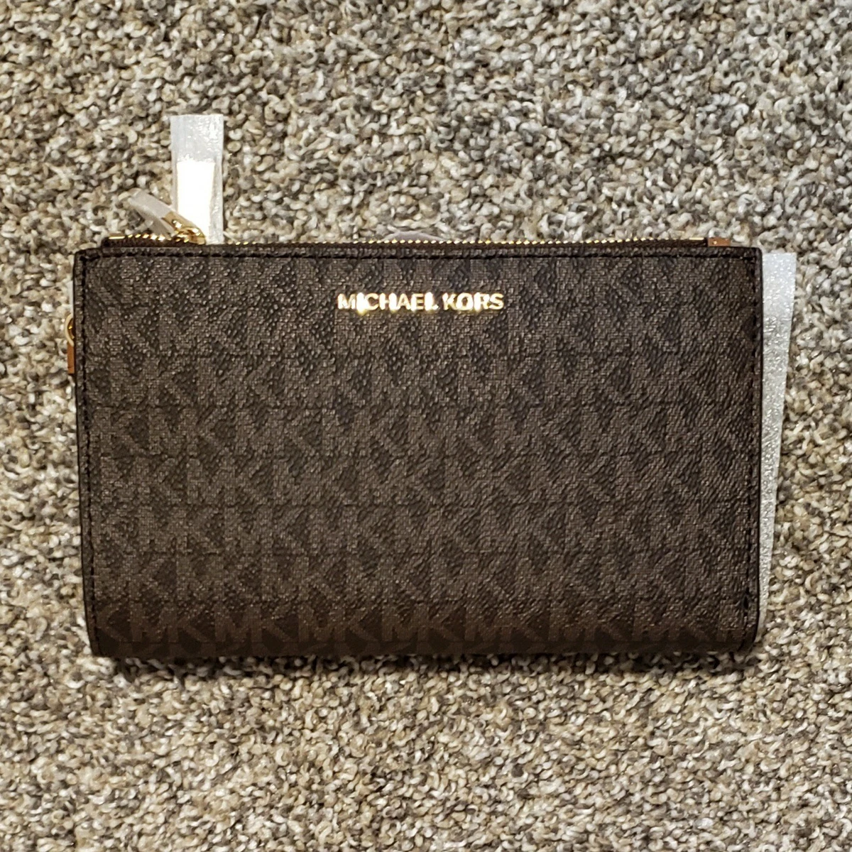 Michael Kors Adele Leather Smartphone Wallet Double Zip Wristlet Brown