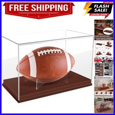 Football Display Case, Acrylic Football Display Box with Wooden Base, UV Prot...