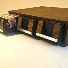 Vintage Kensonic Cassette Tape Storage Case Woodgrain 3 Drawer Organizer