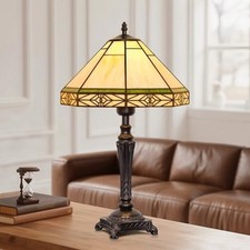 Lighting Tiffany Style Mission Table Lamp with Vintage Stained Glass Decor