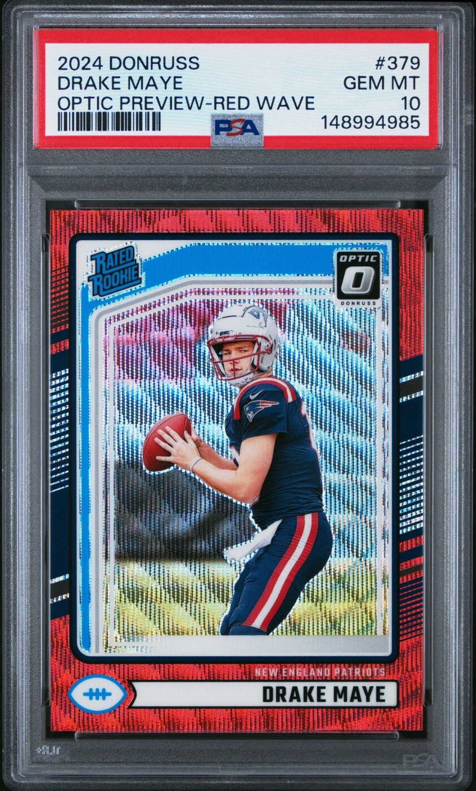 2024 Panini Donruss Drake Maye Optic Preview Red Wave Prizm #379 PSA 10 Gem Mint