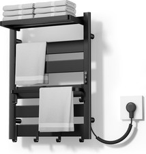 6-Bar Wall Mounted Heated Towel Rack, 170 F Heating Black