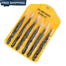 6Pcs ESD Anti-static Tweezers Set...Maintenance Repair Stainless Steel Tools Kit
