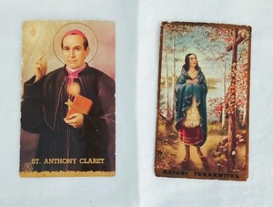 Two very old Holy Cards - St. Anthony Claret and St. Kateri Tekakwitha