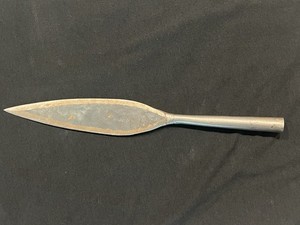 AFRICAN TRIBAL HUNTING SPEAR HEAD HAND FORGED ORNATE BATTLE 12” LONG
