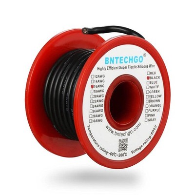BNTECHGO 16 Gauge Silicone Wire Spool 25 ft Black Flexible 16 AWG Stranded Ti...