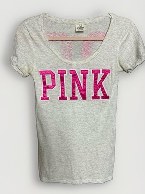 PINK Victoria's Secret Vintage Y2K Heather Gray Pink Varsity 86 Baby Tee XS Good