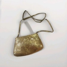 Vintage Gold Metallic Metal Mesh Small Evening Bag Purse Chain Strap Zip Closure