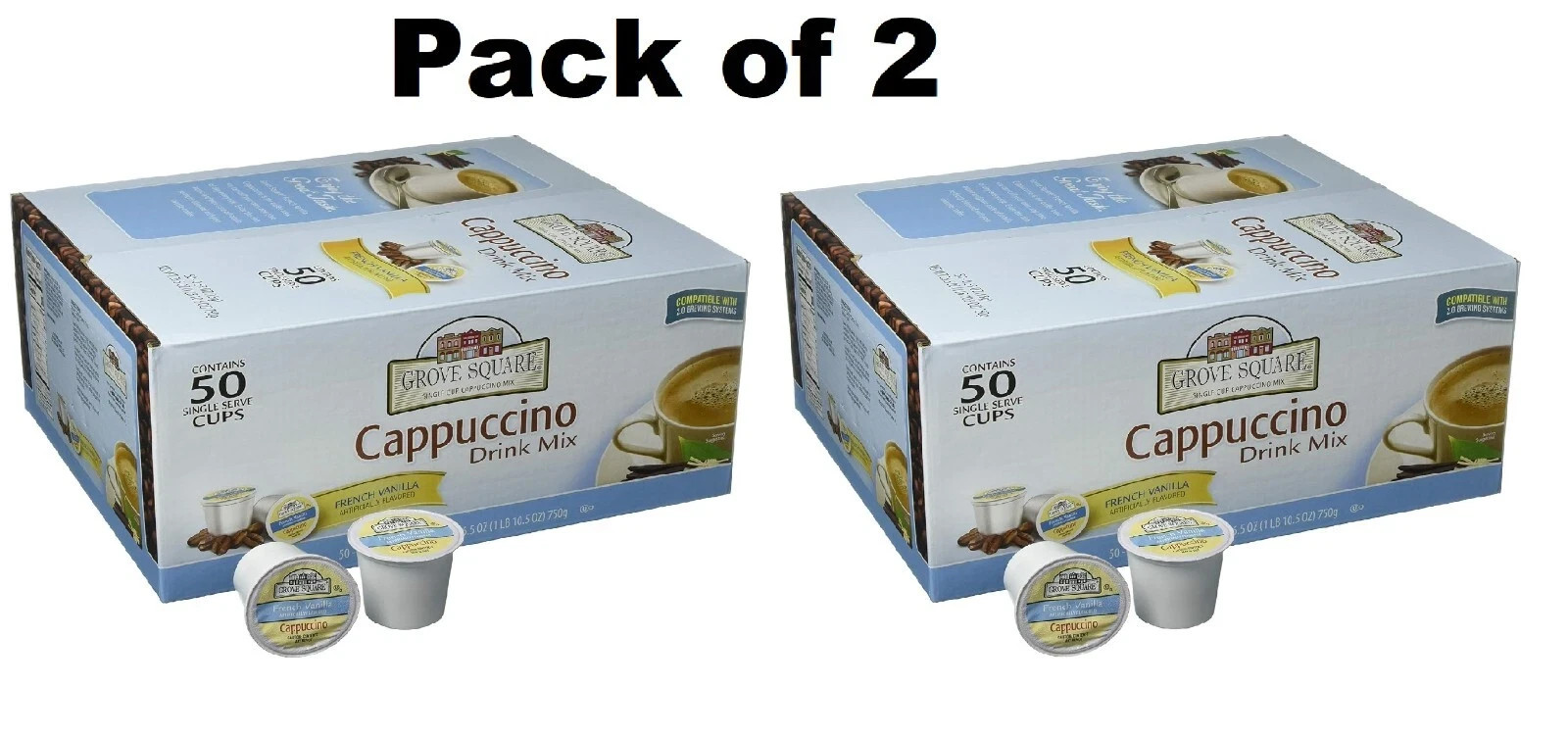 Grove Square Cappuccino French Vanilla 50 Ct Keurig K-Cups ( pack of 2)