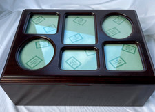 Vintage Bombay Company Wood Photo Storage Box Glass Lid 4x6 Organizer Memory