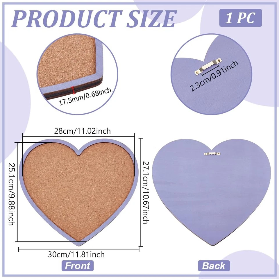 Purple Heart Pin Cork Board Bulletin Display Board, 10.6x11.8inch Wall Mounte... - Image 2 of 4