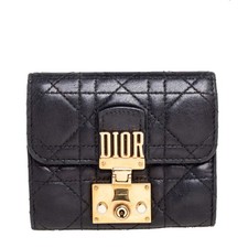 Portafoglio compatto Dior Black Cannage Leather Addict