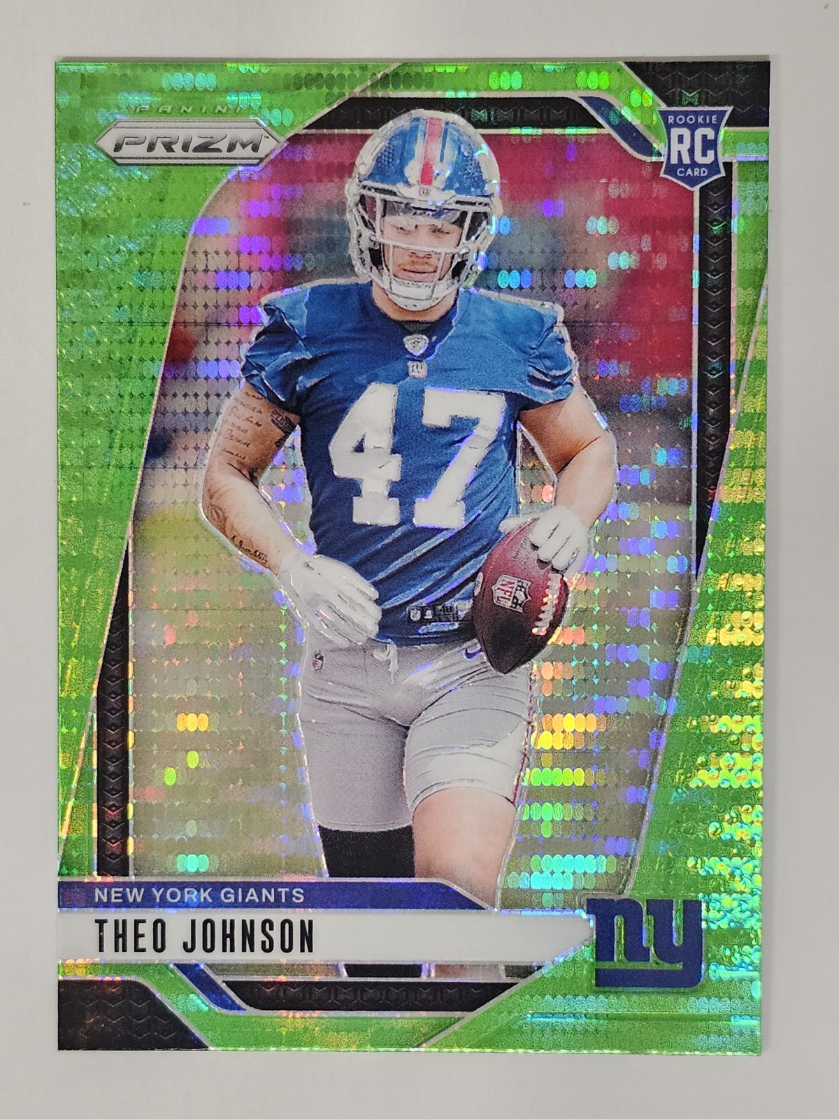 2024 Panini Prizm Theo Johnson #390 RC Rookie Neon Green Pulsar Prizm Giants