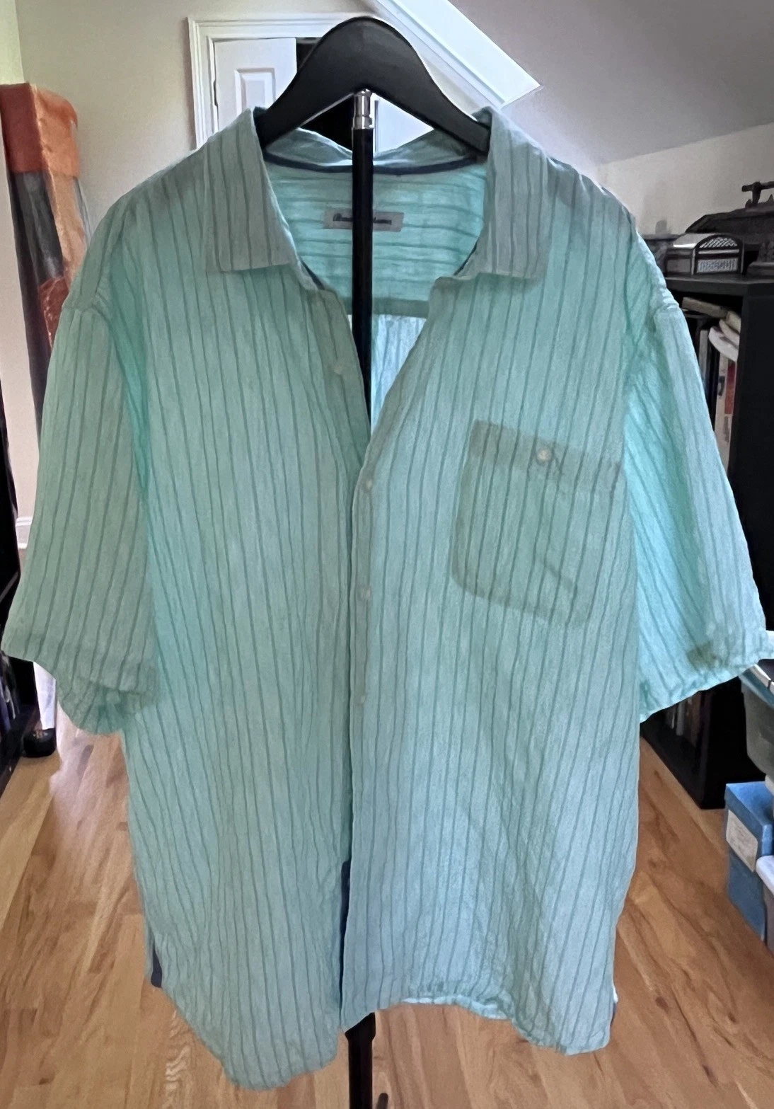Tommy Bahama Shirt Linen Blend Mens 2XL XXL Green Short Sleeve Beach Boat