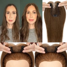 Clip In Topper Real Remy Human Hair One Piece Silk Lace Base Toupee Hairpiece
