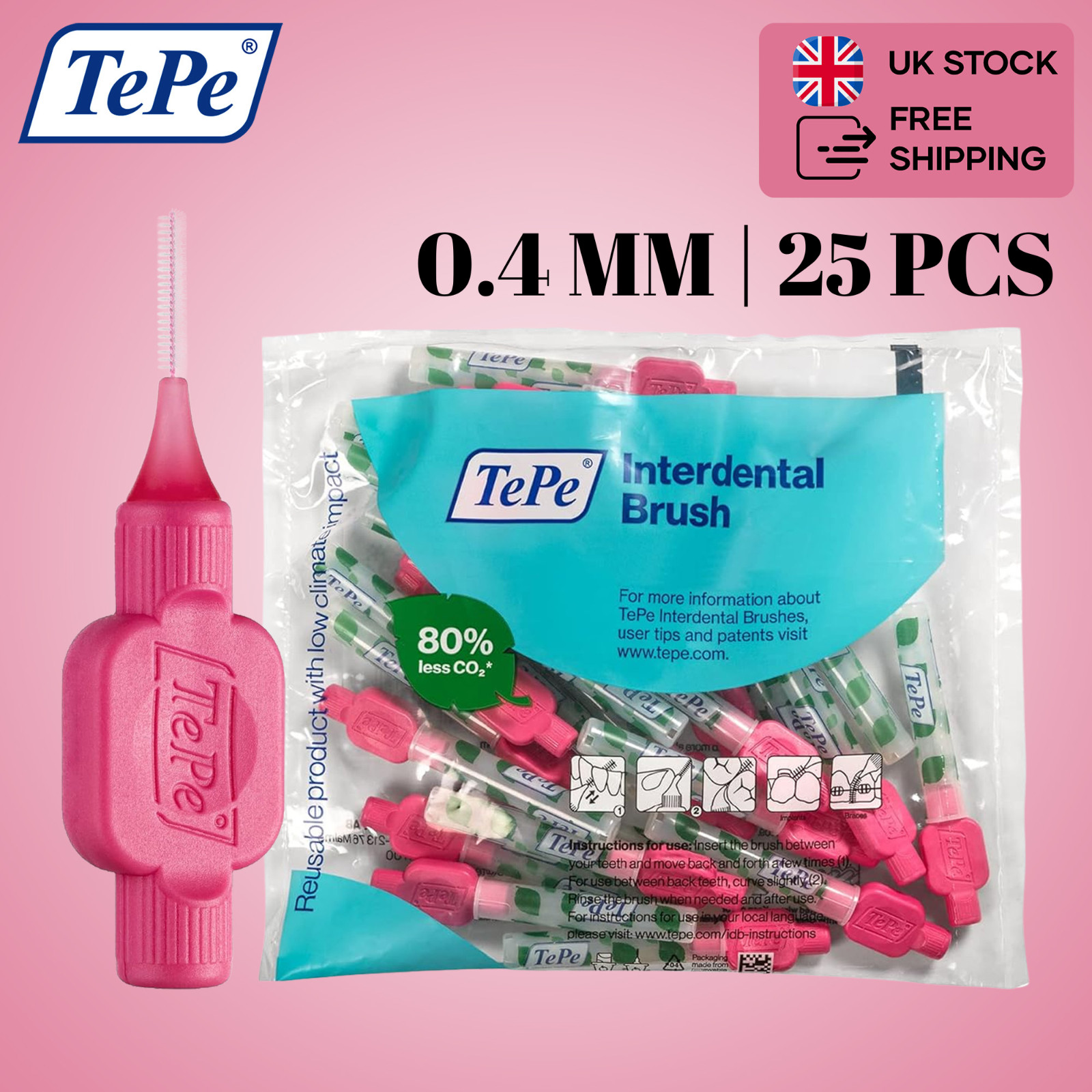 TePe Interdental Brushes - Pink G2 XXXX-Fine 0.4mm - 1 Pack of 8 Brushes - Image 5