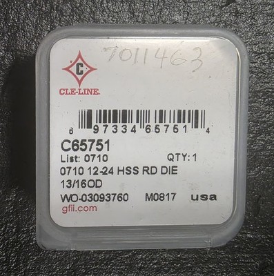 CLE-LINE C65751 12-24 High Speed Steel Round Adjustable Die 13/16'' OD