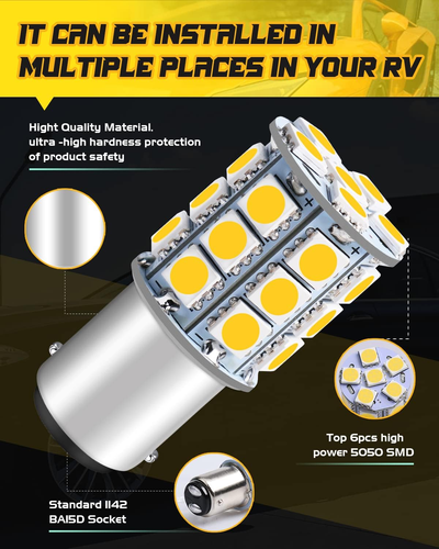 DEFVNSY - Pak van 10 - Warm Wit 3000K 1142 BA15D LED-lampen, 5050 27-SMD Vervangende Lampen voor 12V interieur, RV, camper, aanhanger, verlichting, boot, tuin, licht, rem, achterlichten