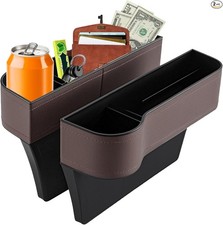 2 PC Car Seat Gap Filler Organizer, Multifunctional Leather Car Seat Brown