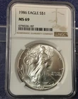 1986 American Silver Eagle $1 NGC MS-69 FIRST YEAR COIN