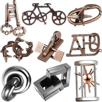 9 Pcs Metal 3D Brain Teaser Puzzles for Adults - Interlocking IQ Logic Games