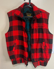 VTG Branded Lion Hunting Vest Buffalo Plaid Red Black Grunge Men's Large Pockets